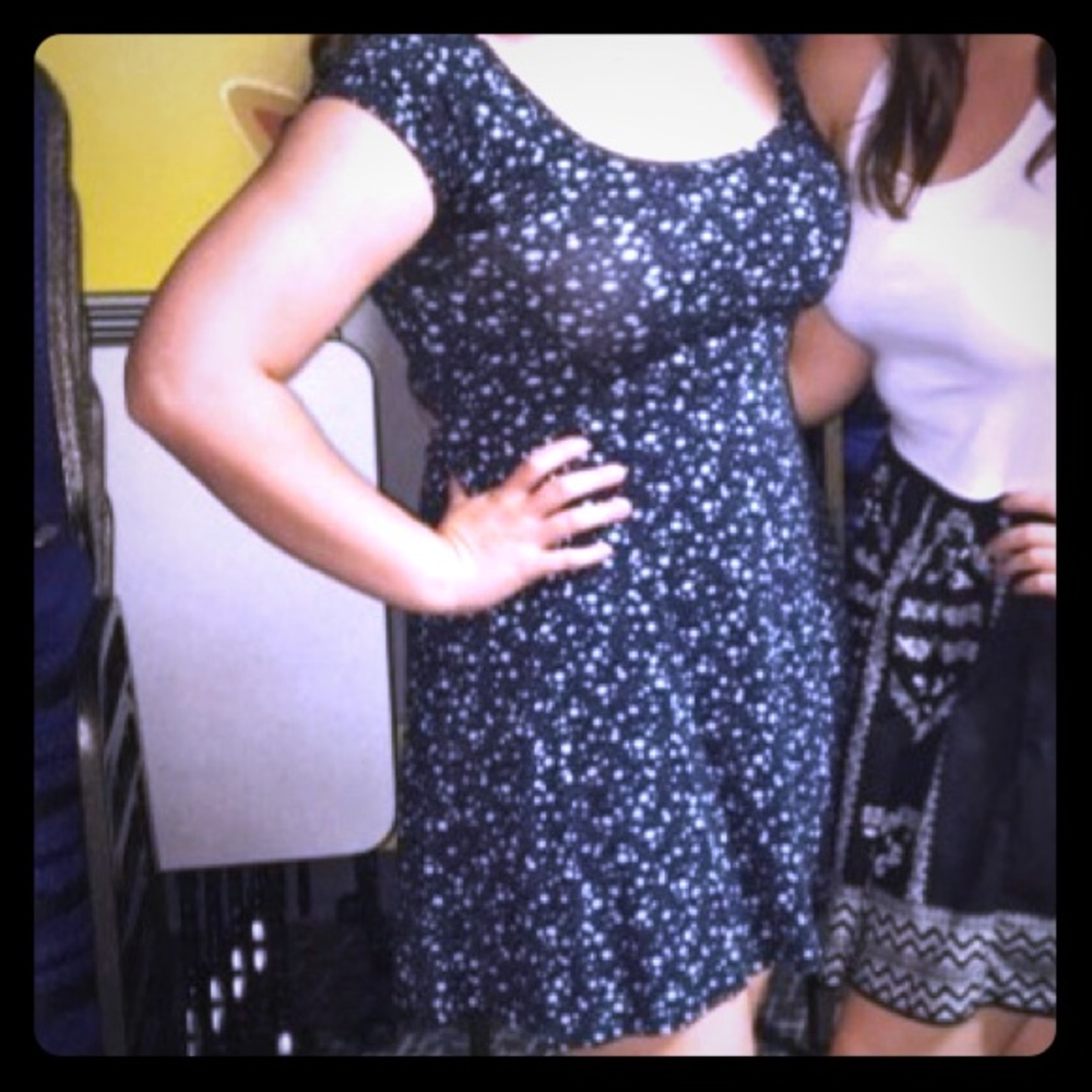 Navy blue floral skater dress